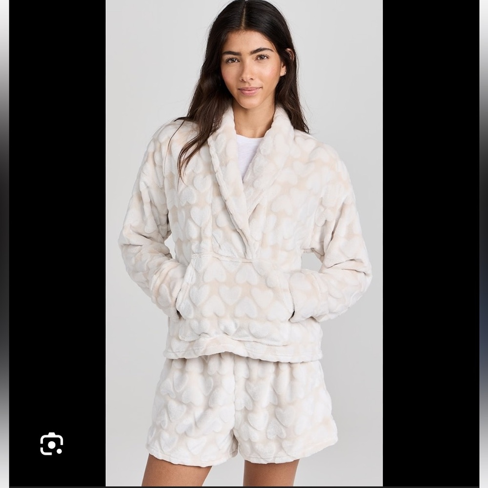 Z Supply Plush Heart long sleeve short set Cozy Cream Heart Pajama Set